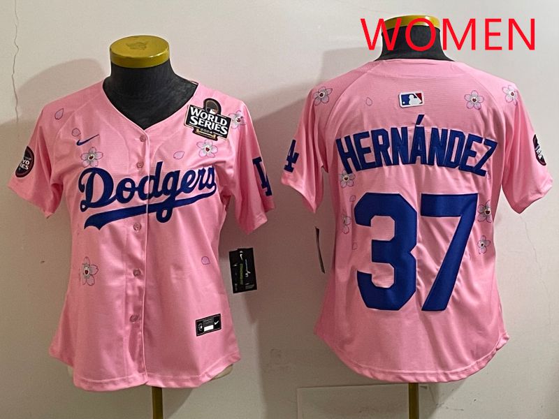 Women Los Angeles Dodgers #37 Hernandz Pink Sakura Edition 2025 Nike MLB Jersey style 37->youth mlb jersey->Youth Jersey